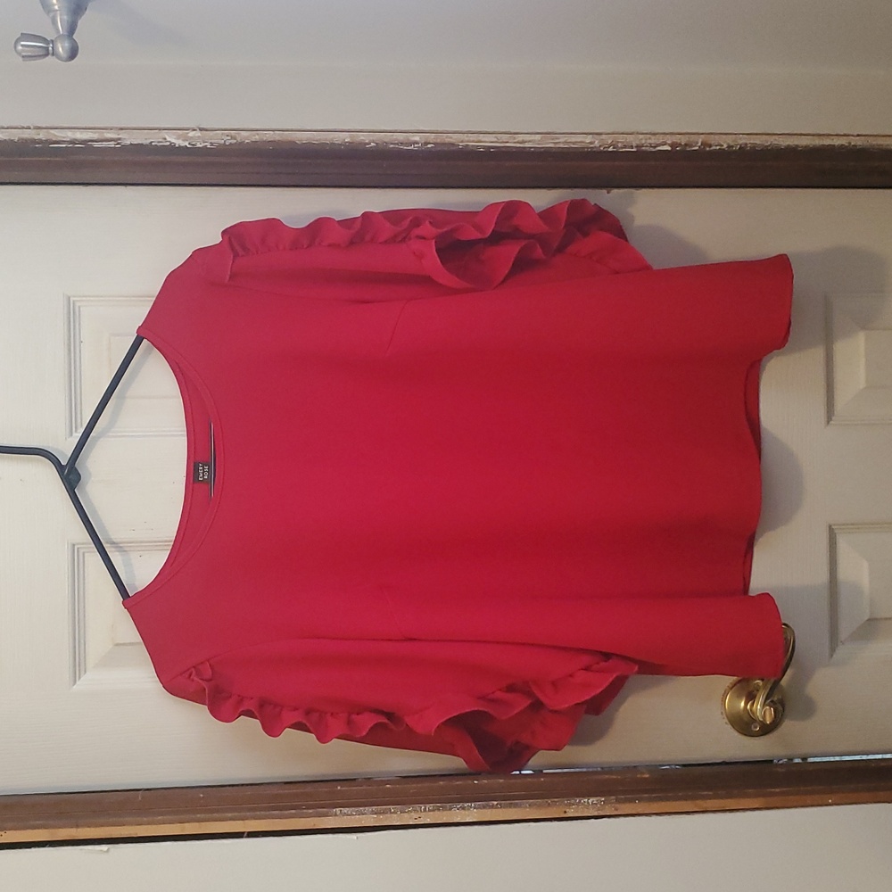 Emery Rose Ruffle Sleeve Red Blouse